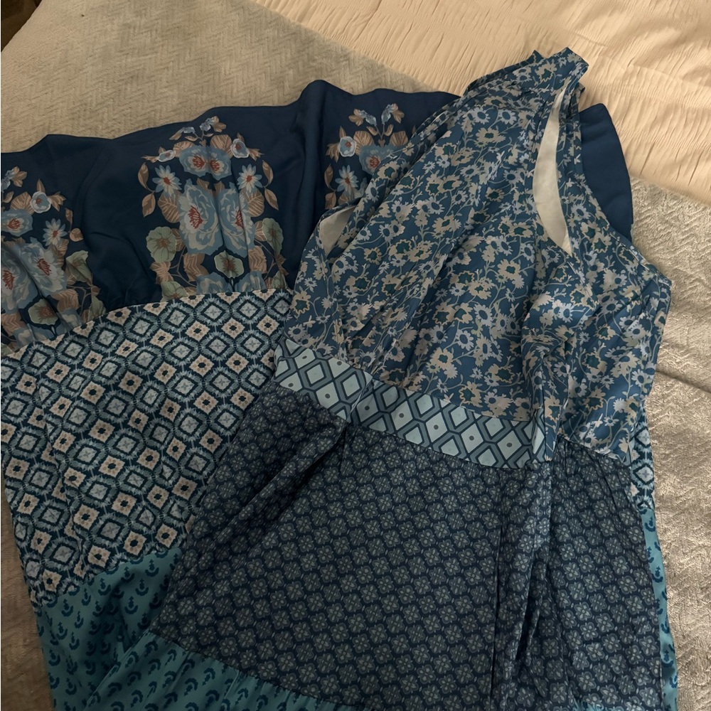 Blue Floral Patchwork Dress